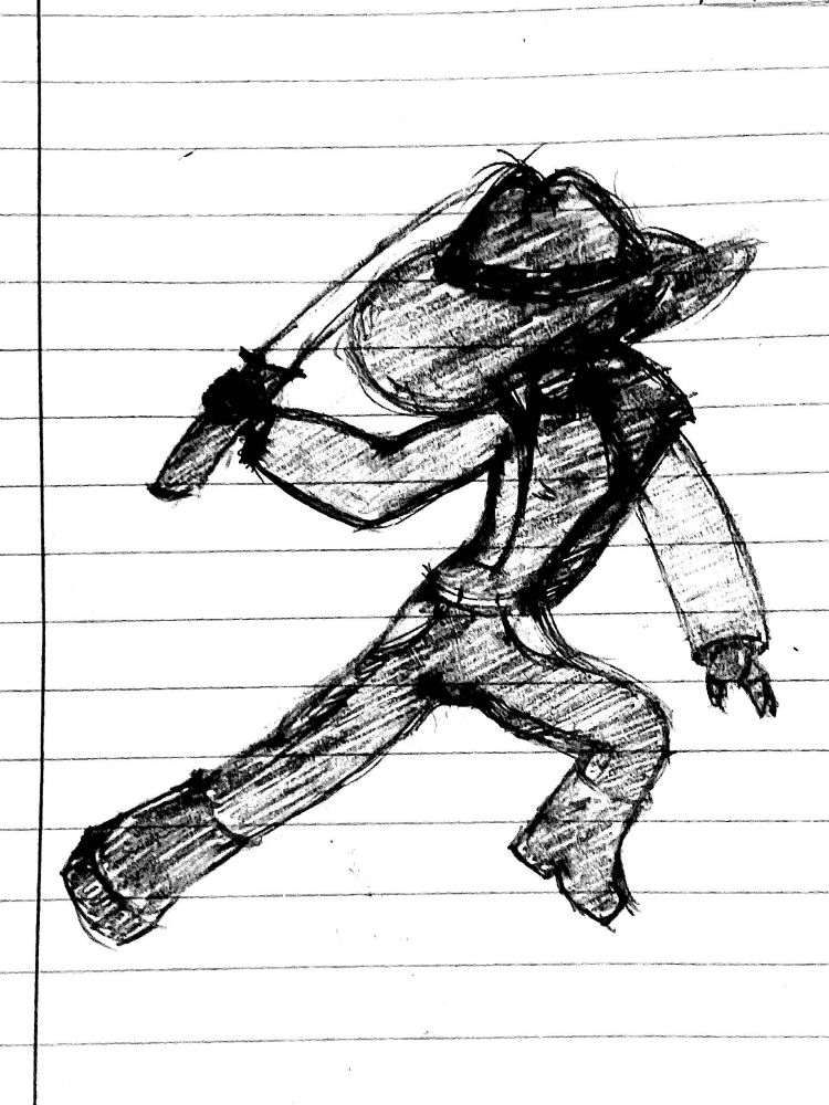 Cowgirl with a katana. Art trade with The Ship Miner on Bluesky.